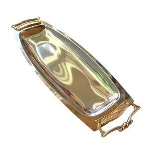 Vintage Kromex Serving Platter Chrome Gold Metal Dish Plate‎ Tray MCM 50s